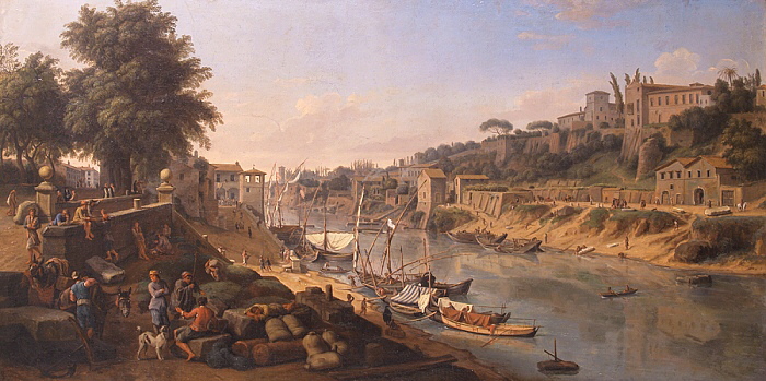 Gaspar Adriaensz van Wittel (1653-1736) „Der Tiber in Rom mit dem Aventin von Süden“; dat. 1689.
